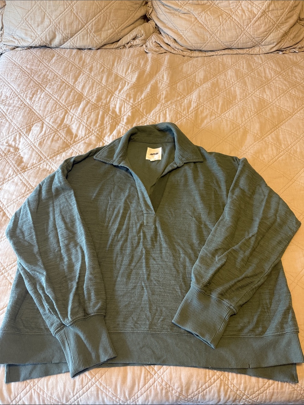Aerie Women's V-Neck Relaxed Pullover Sweater - dark green